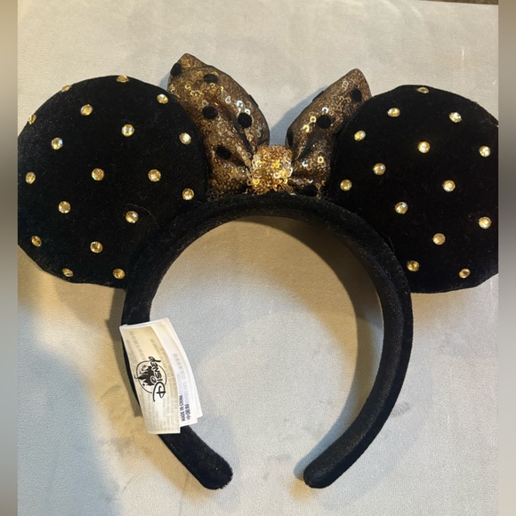 Black and Gold Polka Dot Minnie Ears Headband - Picture 3 of 3
